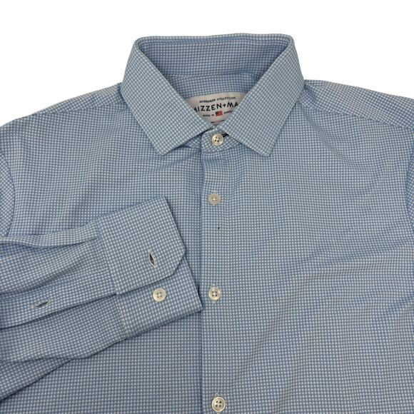 Mizzen & Main Medium Trim Fit Blue Check Pattern Long Sleeve Button Down Shirt - Picture 1 of 6